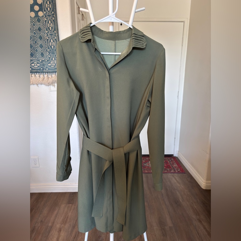 3for30 Moss Green Trench Style Shirt Dress Small